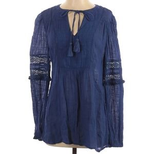 Sundance Navy Blue Boho Embroidered Blouse Size XS